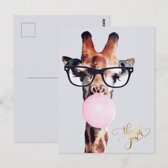 Carte Postale Girafe portant des lunettes gomme Merci (Devant / Derrière)