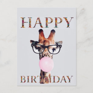 Carte Postale Girafe portant des lunettes Joyeux Anniversaire