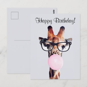 Carte Postale Girafe Portant des lunettes Joyeux anniversaire so
