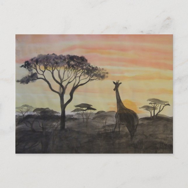 Carte Postale Giraffe au coucher du soleil africain (Devant)