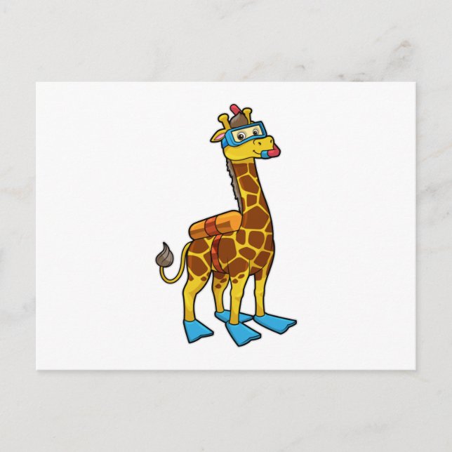 Carte Postale Giraffe comme plongeur avec lunettes de natation e (Devant)
