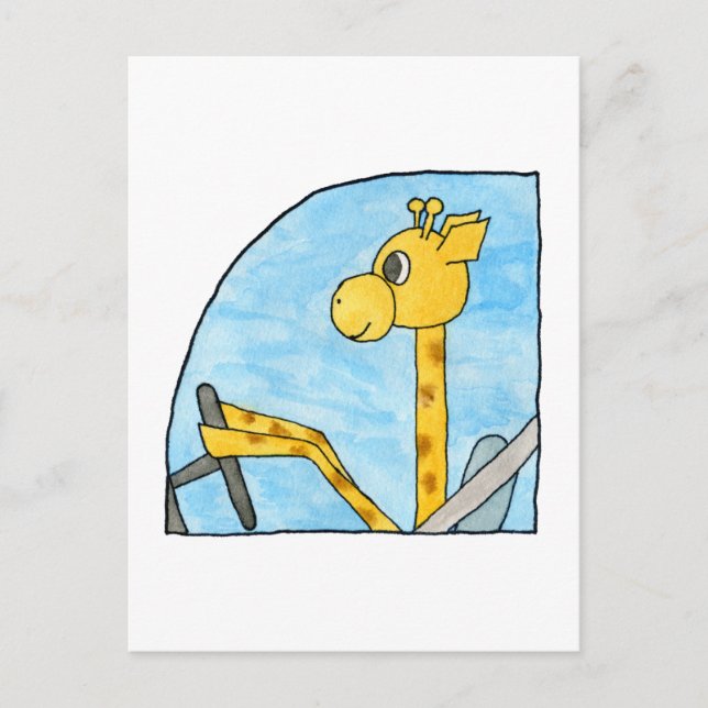 Carte Postale Giraffe Conduisant une voiture. (Devant)