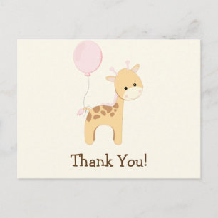 Carte Postale Giraffe de bébé, rose, Merci animal de la jungle