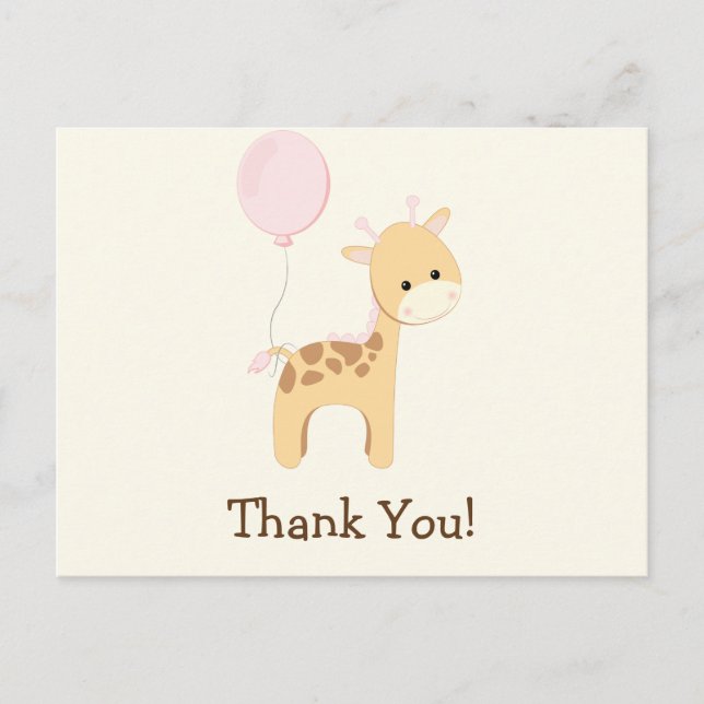 Carte Postale Giraffe de bébé, rose, Merci animal de la jungle (Devant)