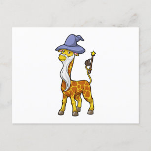 Carte Postale Giraffe en magie avec baguette magique et Casquett