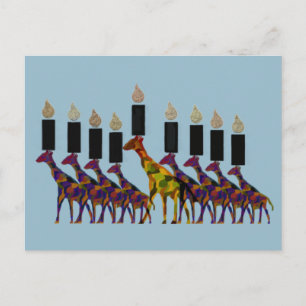 Carte Postale Giraffe Hannukah Menorah