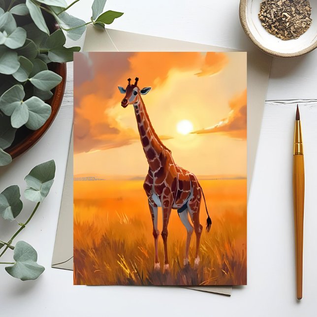 Carte Postale Giraffe Safari Coucher de soleil Peinture animale (Créateur téléchargé)