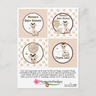 Carte Postale Giraffe Snickerdoodle Baby shower Cupcake Toppers
