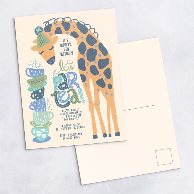 Carte Postale Giraffe Tea Party Anniversaire de enfant Party Inv (Créateur téléchargé)