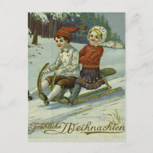 Carte Postale Girl and boy enjoy a sleigh ride illustration
