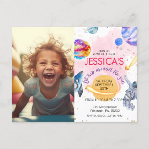 Carte Postale Girl Astronaut spatial Rocket Ship Planet