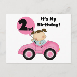 Carte Postale Girl in Pink Car 2nd Birthday Tshirts et cadeaux