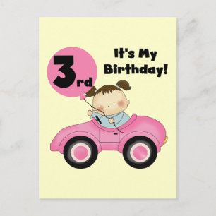 Carte Postale Girl in Pink Car 3e Anniversaire Tshirts et cadeau