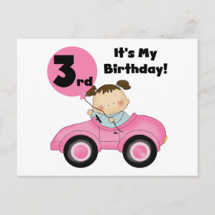 Carte Postale Girl in Pink Car 3e Anniversaire Tshirts et cadeau