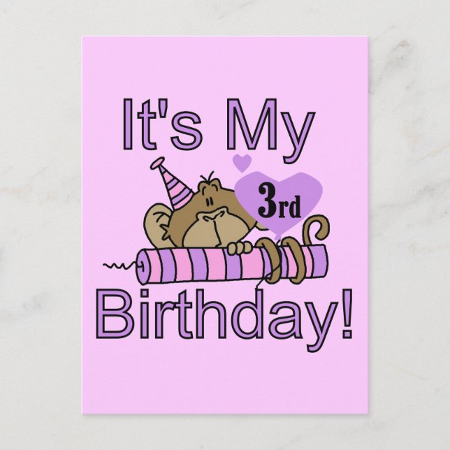Carte Postale Girl Monkey 3e Anniversaire Tshirts et cadeaux (Devant)
