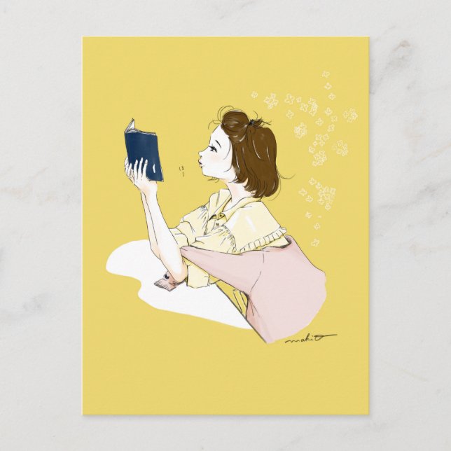 Carte Postale Girl Reading Watercolor Illustration (Devant)