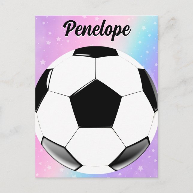 Carte Postale Girl Soccer Ball Pastel Stars Nom personnalisé (Devant)