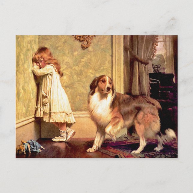 Carte postale : Girl with Pet Sheltie (Devant)