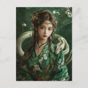 Carte Postale Girl with Snake Chinese Zodiac Art