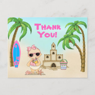 Carte Postale Girls Beach Baby Sandcastle, Surfboard Merci