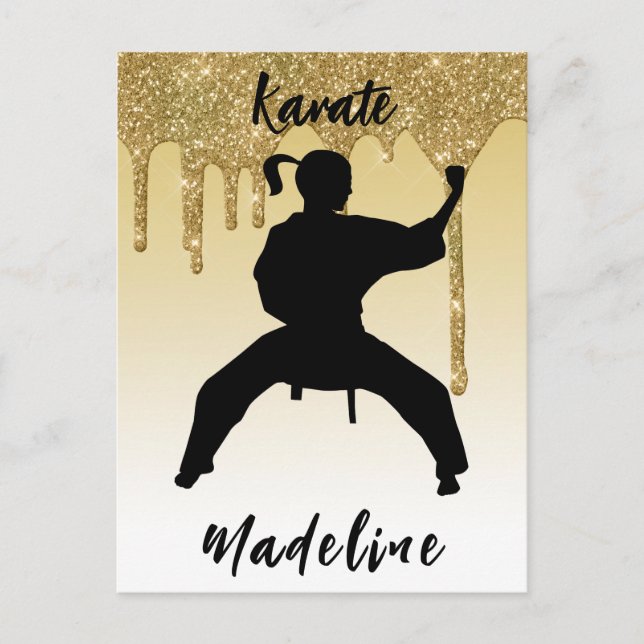 Carte Postale Girls Karate Stance Gold Parties scintillant Drip  (Devant)