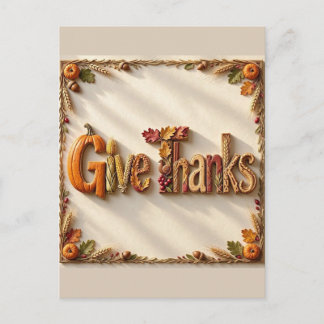 Carte Postale Give Thanks Harvest Letters in Wheat Frame