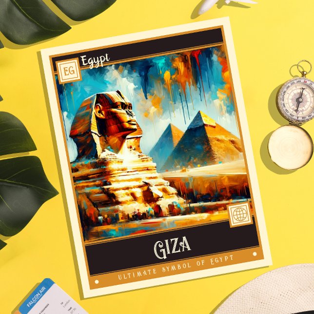 Carte Postale Giza, Égypte | Peinture Vintage (Créateur téléchargé)