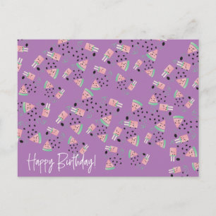 Carte Postale Glace à la pastèque et motif amusant de graines de