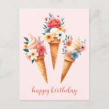 Glace avec des fleurs - joyeux anniversaire - aqua