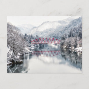 Carte Postale Glace et neige Pont rouge en hiver, Japon