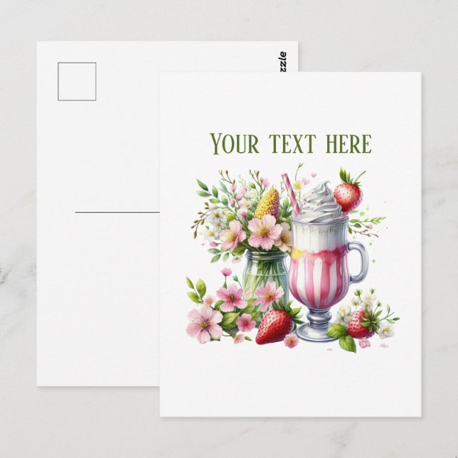 Carte Postale Glace milkshake ajouter un message nom de l'entrep (Devant / Derrière)