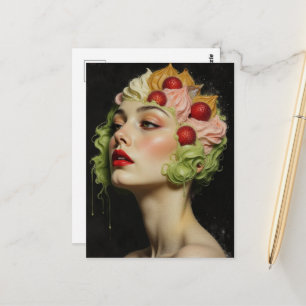 Carte Postale Glace Sundae et Cheveux de Fruits