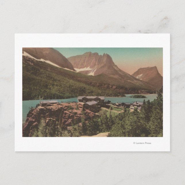 Carte Postale Glacier, MT - Vue des chalets et du lac St. Marys (Devant)