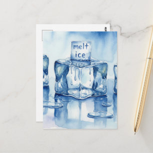 Carte Postale Glaçons fondus typographie aquarelle flaque