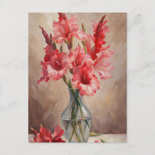 Carte Postale Gladiolus rouge et rose dans un vase