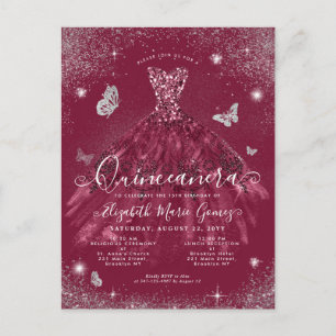 Carte Postale Glam Burgundy Rouge Argent Parties scintillant Gow
