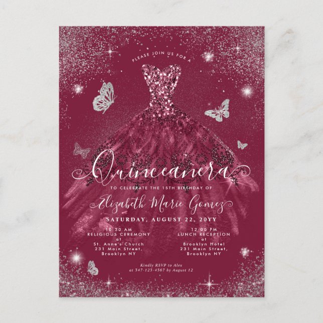 Carte Postale Glam Burgundy Rouge Argent Parties scintillant Gow (Devant)