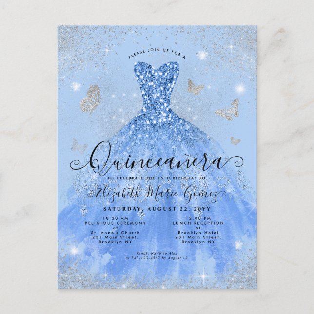 Carte Postale Glam Dusty Blue Silver Parties scintillant Gown Qu (Devant)