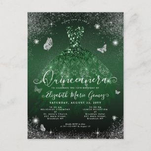 Carte Postale Glam Emerald Green Parties scintillant Argent Gown