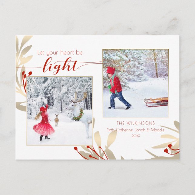 Carte Postale Glam Gold Feuilles & Script 2-Photo Holiday (Devant)