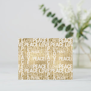 Carte Postale Glam Gold Peace Love Parties scintillant