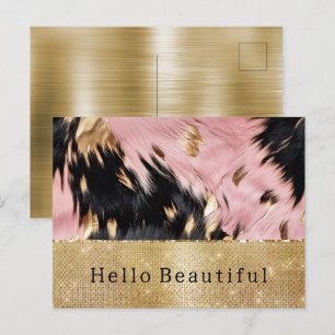 Carte Postale Glam Gold Sparkle Rose Black Cowhide