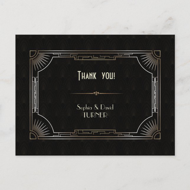 Carte Postale Glam Great Gatsby Gold Art Déco Mariage Merci (Devant)