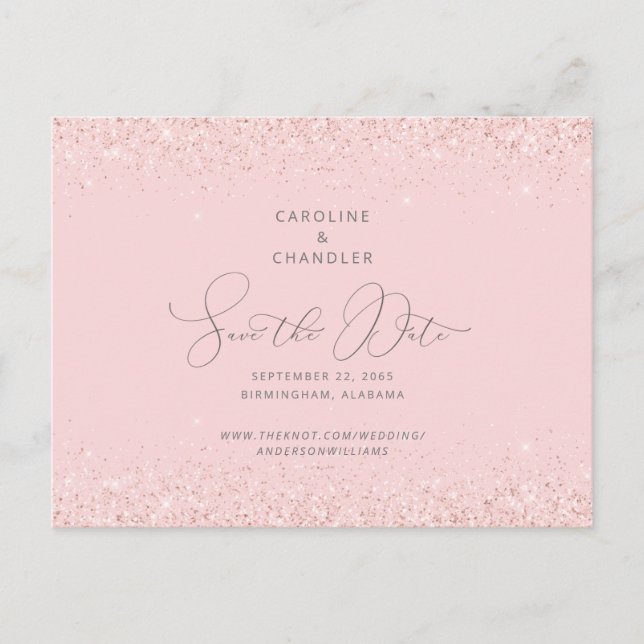 Carte Postale Glam rose & Silver Parties scintillant mariage Enr (Devant)