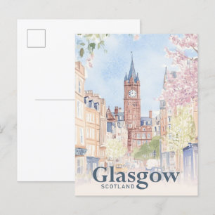 Carte Postale Glasgow Écosse Aquarelle Peinture Voyage