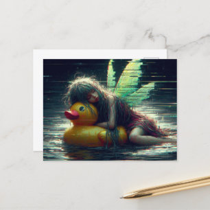 Carte Postale Glitch Fairy endormi sur un flotteur de piscine de