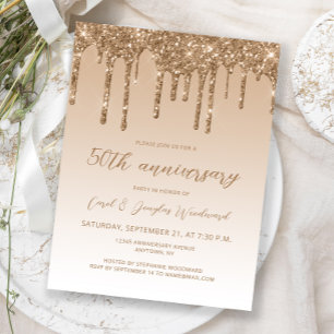 Carte Postale Glitter Drip Or 50e Anniversaire Script