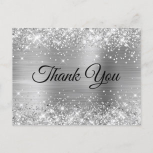 Carte Postale Glitterie Argent Métallique 75e anniversaire Merci