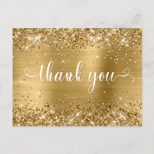 Carte Postale Glittery Gold Sweet 16 Coeurs Merci (Devant)