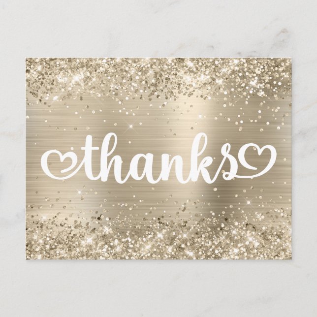 Carte Postale Glittery Pale Gold Coeurs mignonnes doux 16 Merci (Devant)